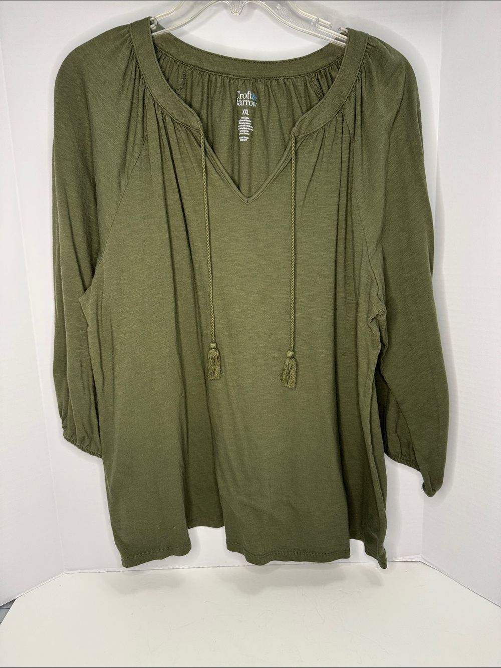 croft & barrow Olive Green Tie-Front Peasant Tunic